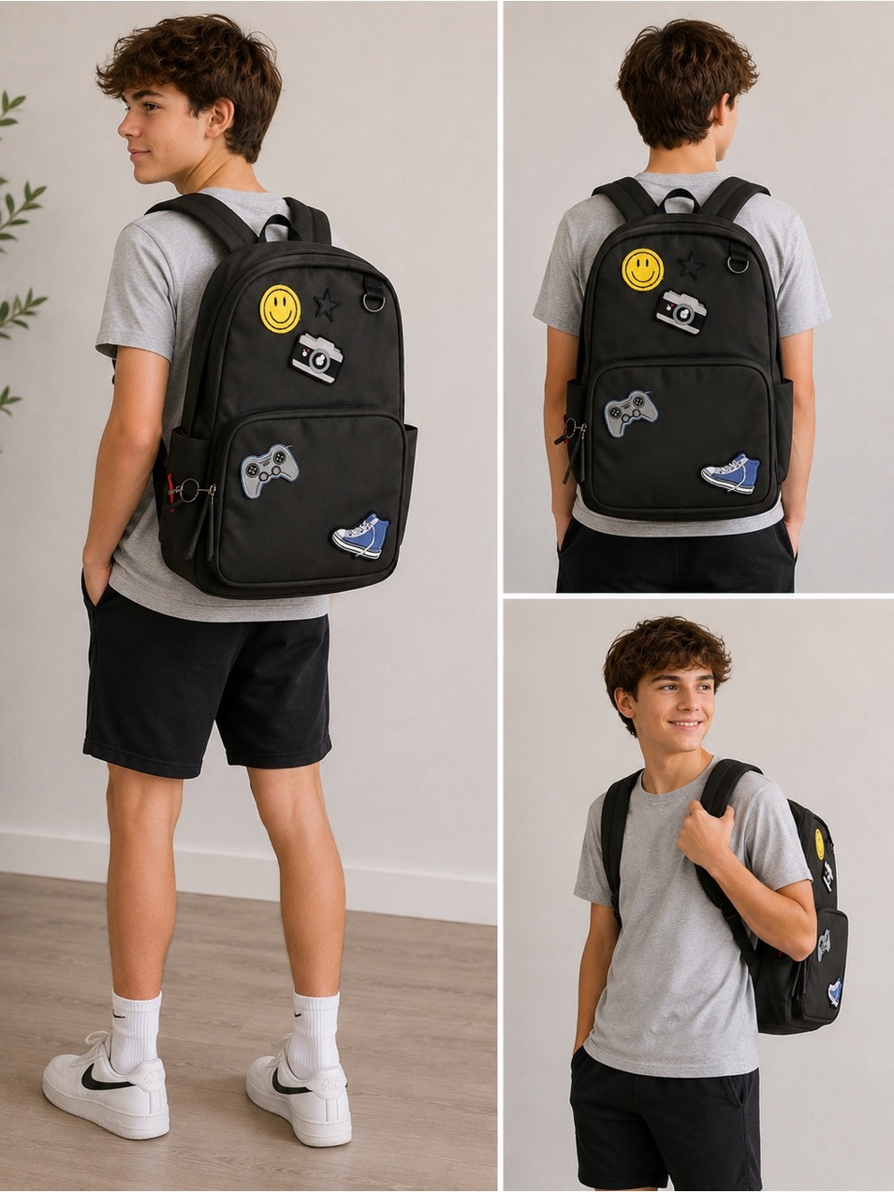 Kids Army Green Backpack with Fun Patches – School Backpack